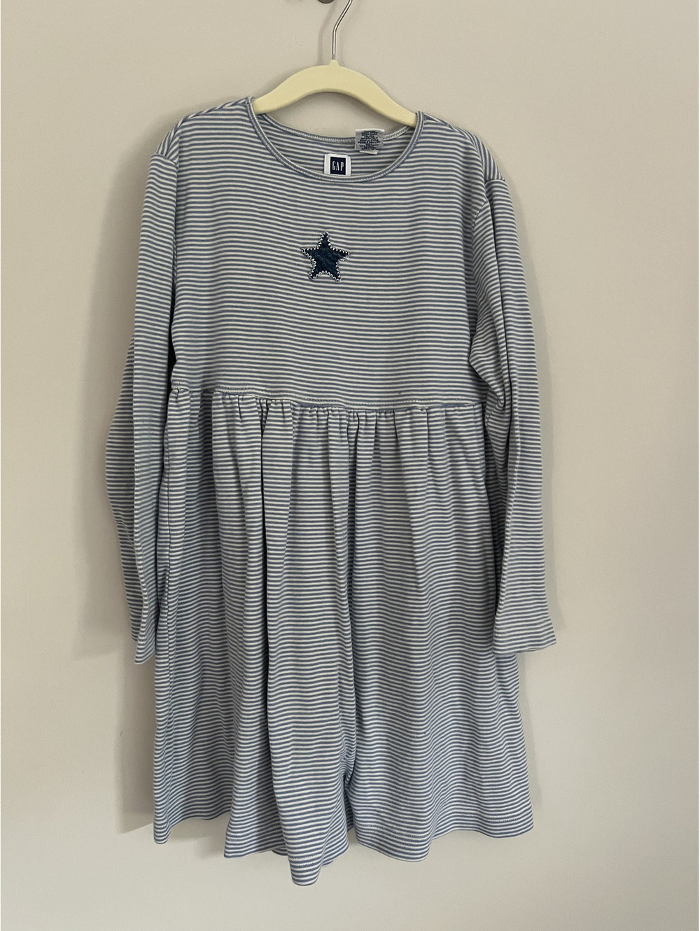 Vintage 90s Gap Girls Striped Star Applique Long Sleeve Dress
